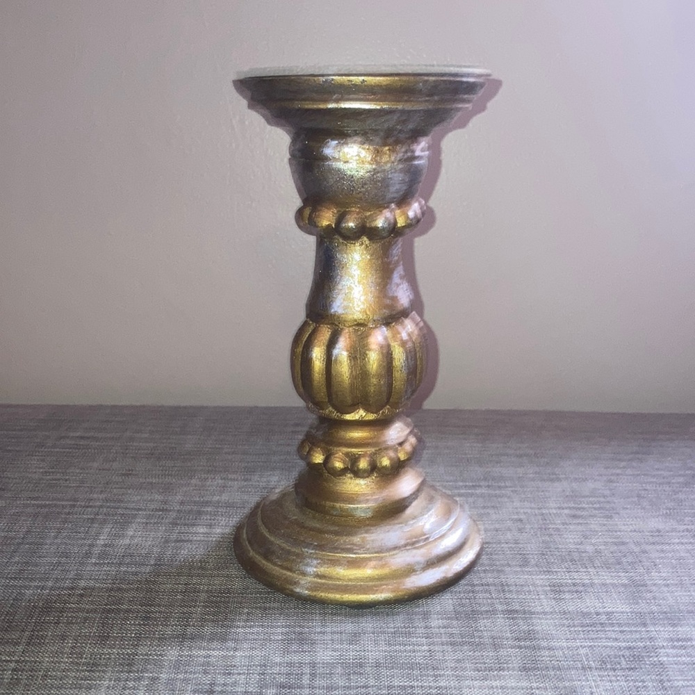 Gold rustic,  pillar candle holder